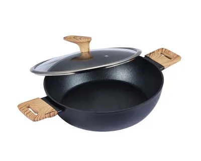 Image de SCHÄFER Poêle à servir avec couvercle Ø 28cm Maple Wood pour tous feux noir mat