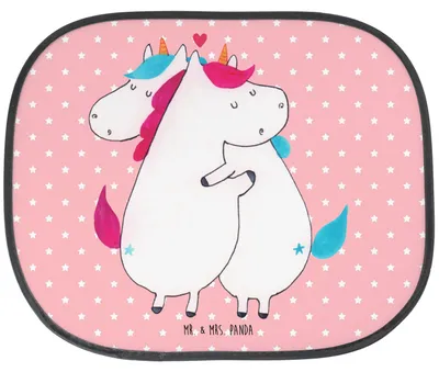 Produktbild von Mr. & Mrs. Panda Sonnenschutz Auto Einhorn Mitteilung - Rot Pastell - Geschenk, Unicorn, Sonnenblende, autofenster, Liebe, Valentinstag, Spruch, Lustig, für Autoscheiben