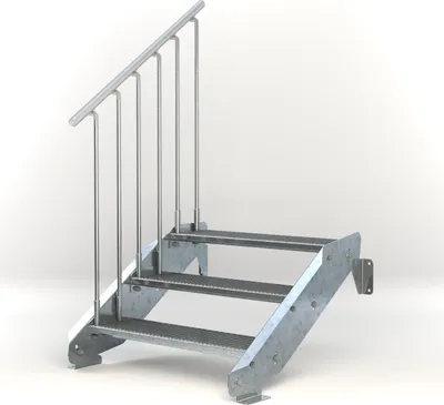 Produktbild von Stahltreppe 3 Stufen bis Höhe 64 cm, Laufbreite : 90 cm Geländer links ST 3 (31 / 9 mm schmal)