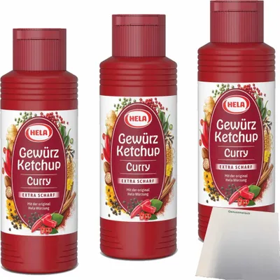 Produktbild von Hela Curry Gewürz Ketchup extra hot 3er Pack (3x300ml Flasche) + usy Block