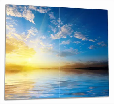 Produktbild von Wallario Herdabdeckplatte aus Glas, Größe 60 x 52 cm 2-teilig, Motiv Sonnenuntergang über dem Meer I