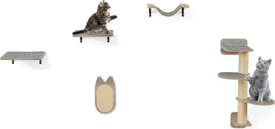 Produktbild von GOPLUS Katzenkletterwand Set aus Holz, 4-stöckiger Wandkatzenturm mit Kratzbrett, Hängematte & 2 Plattformen, wandmontiertes Katzenaktivitätszentrum