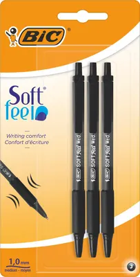 Produktbild von BIC Soft Feel Kugelschreiber, schwarz, 3 Stück