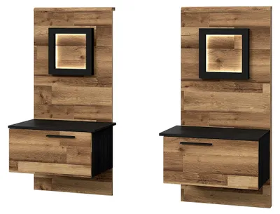 Produktbild von Jakobina Nachtkommoden mit 2 Schubladen, Holzwerkstoff, Stabeiche und Schwarz Eiche, 27 x 119,7 x 54,7 cm