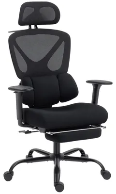 Produktbild von Ergonomischer Bürostuhl mit Rollen, Netzstoff, Lendenstütze, Computerstuhl mit Armlehnen, verstellbare Kopfstütze