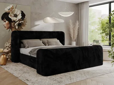 Produktbild von MKS MEBLE Doppelbett Polsterbett mit Lattenrost 160x200 EMORA CLASSIC DUO Bett mit Kopfteil Multipocket Matratze ELORI LUX Schwarz Plüsch