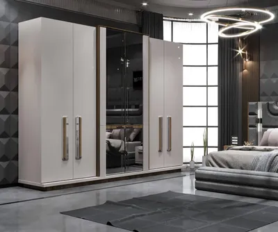 Obrázok produktu pre Moderná elegantná biela skriňa so 6 dverami a sklenenými dverami