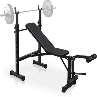 Produktbild von Hantelbank-Set - Verstellbare Hantelbank mit Squat Rack - Preacher-Curl Auflage - Heimstudio - Krafttraining