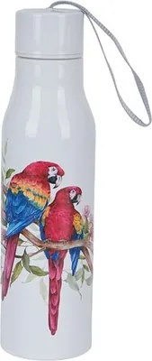 Imagen del producto de Termo, botella térmica, como regalo, en una caja. Tema: Aves - Guacamayo. Capacidad: 500 ml