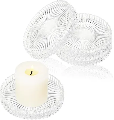 Immagine prodotto di 4 portacandele in vetro, diametro 9 cm, candelabri in vetro trasparente, sottopiatti per candele conici, candele rotonde