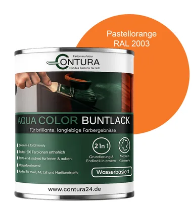 Produktbild von Contura 750ml. Buntlack Lackfarbe Lack Außen Innen Holz Metall Farbe Holzlack Möbellack -  Seidenmatt - RAL 2003 Pastellorange