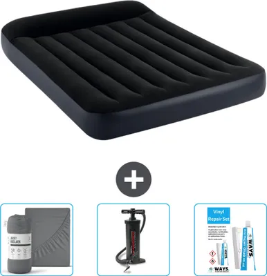 Produktbild von Intex Airbed – Doppelbett – 137 x 191 x 25 cm – Dunkelblau – Im Lieferumfang enthalten Spannbettuch - Pumpe en Reperaturset