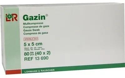 Productafbeelding van Gazin kompressen, steriel, 5x5 cm, 40 stuks per doos, 2 dozen