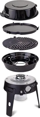 Exploded view of a portable grill.