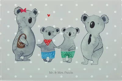 Produktbild von Mr. & Mrs. Panda Frühstücksbrett Koala Familie zwei - Grau Pastell - Geschenk, schneidbrett, Hackbrett, jausenbrett, Familienleben, Muttertag, Schneidebrett, Vesperplatte