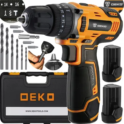 Zdjęcie produktu dla Wkrętarka udarowa akumulatorowa Deko 12V, 2 akumulatory, LED, 18+1 ustawień momentu obrotowego, zestaw DKCD12ID01-5S3