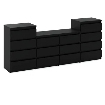 Image de STIV Möbel | Commode avec 14 tiroirs (4+6+4) | Noir mat | 220 cm | moderne | Chambre à coucher & salon