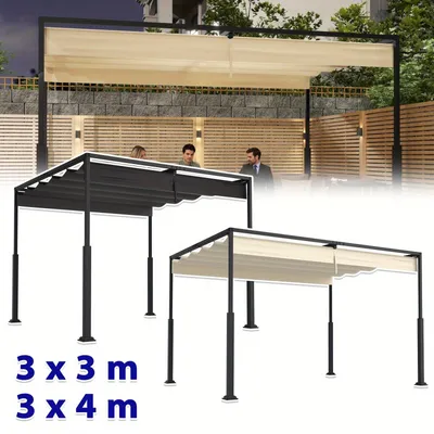 Image de Pergola - Abri de jardin - Véranda - Store - Pavillon de jardin - 3x3 mètres - Toit coulissant - Structure en acier
