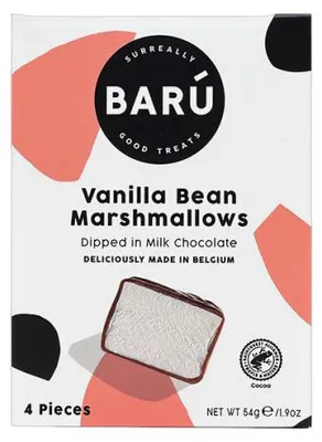 Obrázok produktu pre Marshmallowy BARU s vanilkovými bôbmi, obalené mliečnou čokoládou, 4 kusy.