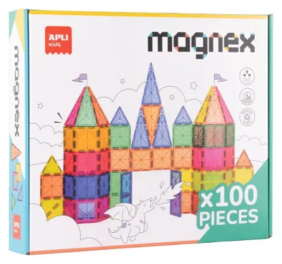 Obrázek produktu pro Magnetická stavebnice, 100 barevných 3D geometrických dílků, pro děti od 3 let