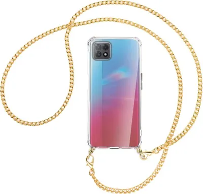 Produktbild von Handykette Backcover-Schutzhülle mit Band (Metall goldfarben) für Oppo A73 5G - goldfarbene Kette