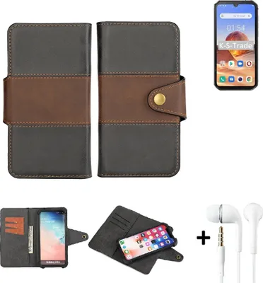 Produktbild von K-S-Trade Handyhülle Schutzhülle Bookstyle Wallet-Case kompatibel mit Blackview BV9900E + earphones Bumper rundumschutz schwarz-braun 1x