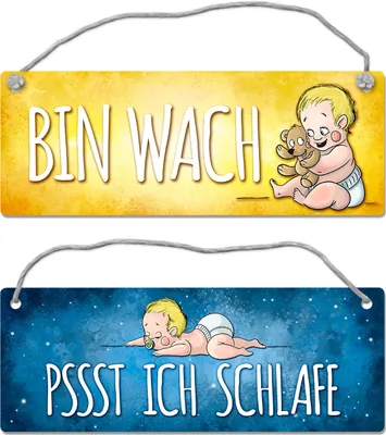 Produktbild von Baby schläft - Baby ist wach Wendeschild mit Kordel Schild Türschild Türhänger
