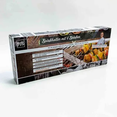 Produktbild von BBQ Spießhalter Edelstahl 6 Spieße mit rutschfestem Griff und hitzebeständigem Design