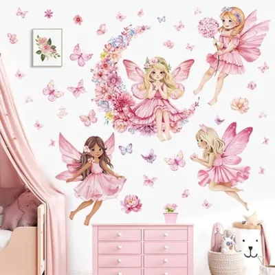 Produktbild von PromoHome® Rosa Fee Wandaufkleber – Magische Blumen und Schmetterlinge Deko für Kinderzimmer