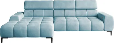 Produktbild von DOMO-HOME Ecksofa PLAZA Mini mit Elektrischer Sitzverstellung 270x177cm | Moderner Stil |Hoher Komfort | Verstellbare Kopfstützen | Bezug Solar in Beige | Farbe hellblau | Links