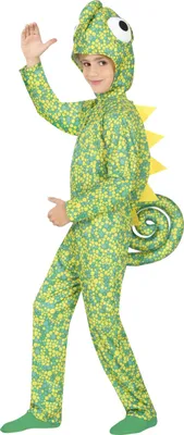 Produktbild von Chamäleon Tierkostüm Fasching Bunt Einteiler Kinderkarnival Abenteuer Overall Lustig Tiermuster Fantasy Uni Kreatives Design Komfort Kopf, Größe: 128/134 Farbe: Grün