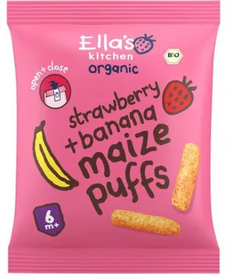 Productafbeelding van Ella'S Kitchen Maize Puffs Aardbei/Banaan 6+ Maanden (20 gr)