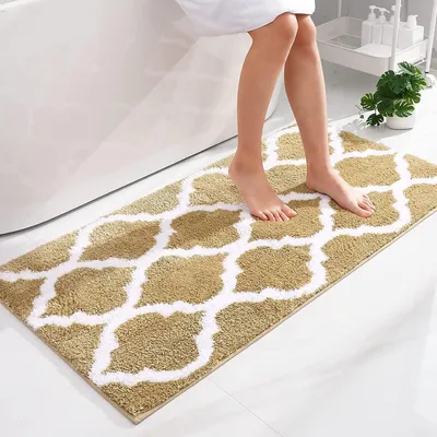 Produktbild von Rutschfeste Badmatte in Beige, waschbare Badezimmermatte aus Mikrofaser, 60 x 120 cm