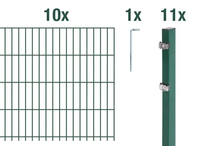 Immagine prodotto di Alberts 672119 Recinzione a doppia rete metallica come set completo di 27 pezzi, plastificata, verde, altezza 183 cm, lunghezza 25 m