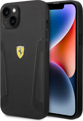 Produktbild von Ferrari, Hülle iPhone 14 Plus Leder Stamp Sides stoßfest edel, Schwarz
