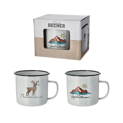Produktbild von 2 Stück Set XXL Becher Emaille Teetasse 450ml Kaffeetasse Wandern Camping