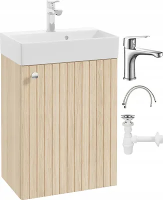 Immagine prodotto di Mobile bagno con lavabo Rovere Vicenza con miscelatore cromato e maniglia cromata 50x70cm Kiara