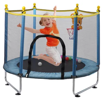 Produktbild von Kindertrampolin Gartentrampolin Minitrampolin - 140 cm - Blau - Mit Sicherheitsnetz und Basketballkorb - Für Innen und Außen