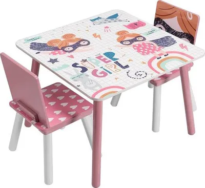 Produktbild von Kinder-Tisch mit 2 Stühlen, Holz, Rosa, für Kleinkinder