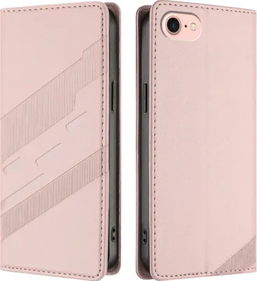 Image de Etui pour iPhone SE 2020/2022/iPhone 8/7/6s/6, étui portefeuille en cuirPolyuréthaneavec fente pour cartes et fonction stand Rose