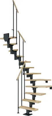 Produktbild von Pertura Mittelholmtreppe Spiros Ahorn Leimholz Anthrazit 1/2-gewendelt 75 cm 12 Stufen / 13 Steigungen Stabgeländer Anth