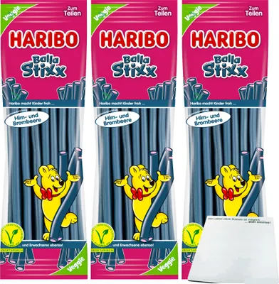 Produktbild von Haribo Balla Stixx Veggie Him- und Brombeere 3er Pack (3x200g Packung) + usy Block