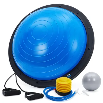 Produktbild von Balanceball für Training - Halber Balanceball - 58 cm - Gummi - Fußpumpe - Widerstandsbänder - Blau