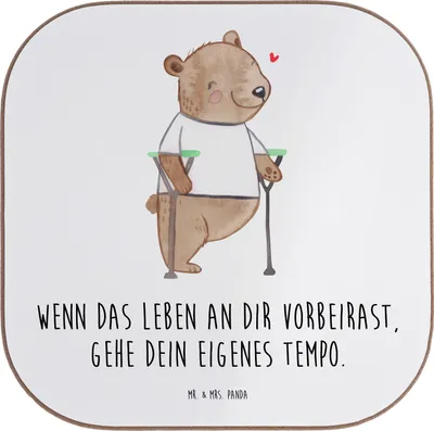 Produktbild von Mr. & Mrs. Panda Untersetzer für Gläser Bär Beinamputation - Weiß - Geschenk, Coaster, gläseruntersetzer, Amputation, Tischuntersetzer, Holzuntersetzer