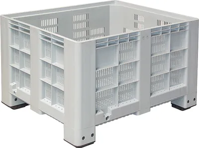 Produktbild von Großbox mit 4 Füßen, LxBxH 1200 x 1000 x 760 mm, grau, Boden/Wände durchbrochen, Inhalt 610 Liter