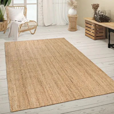 Image de Tapis de salon en fibre naturelle jute fait main motif abstrait moderne dimensions 240 x 340 cm