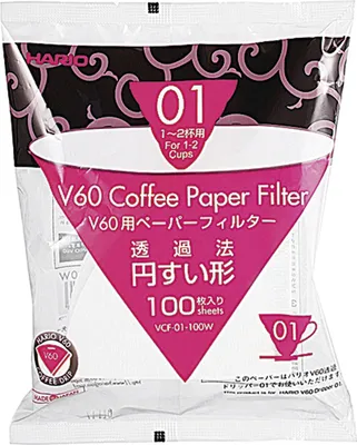 Zdjęcie produktu dla Papierowy filtr do kawy Hario VCF-01-100W V60 japoński rozmiar 1 (opakowanie 100 sztuk)