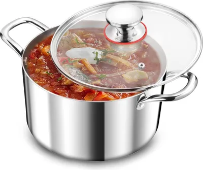 Image de TEAMFAR 20cm casserole 3 couches acier inoxydable couvercle en verre induction 3,3L