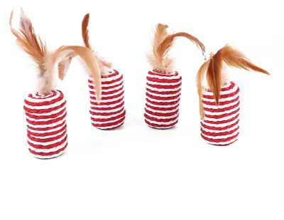 Produktbild von Katzenfederspielzeug, kratzfestes Papierseil, vielseitig einsetzbar, interaktives Rollen für Katzen