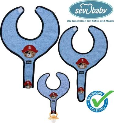 Produktbild von Lätzchen mit Schnullerband Spucktücher Pirat  Motiv  Blau Sevibaby